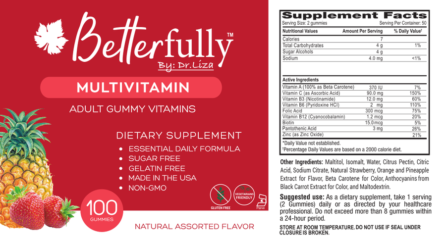 Multivitamin Gummy for Adults [Sugar Free Natural Assorted Flavors] (100 Count)