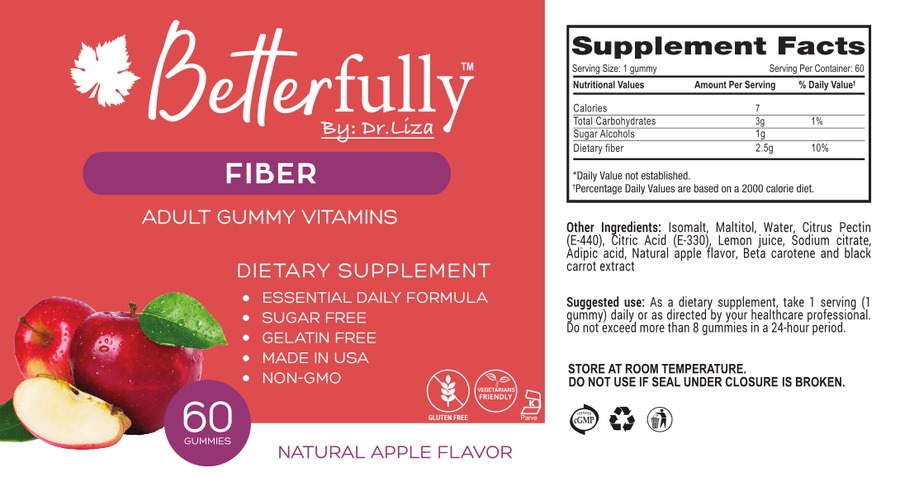 Fiber [Sugar Free Natural Apple Flavored Gummy Supplements] (60 Count)