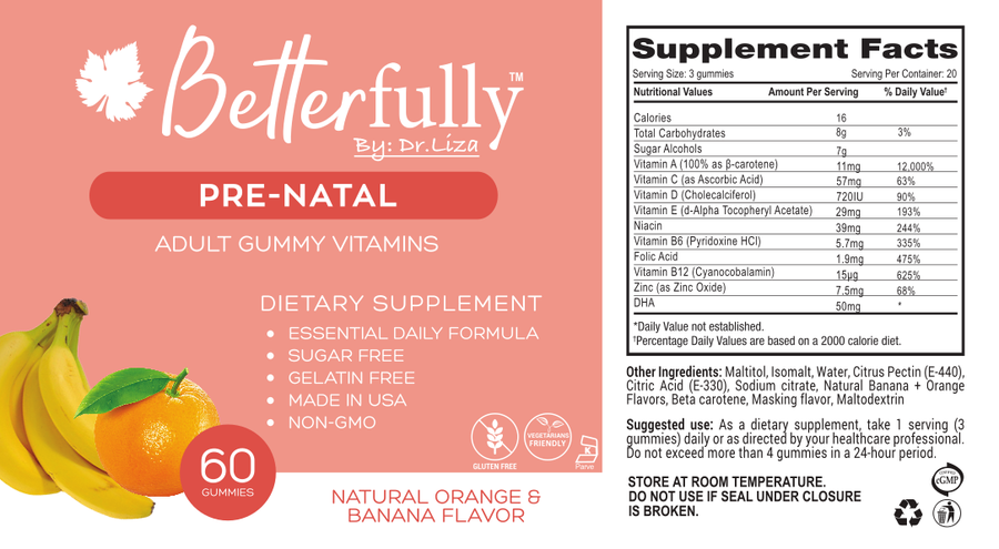 Prenatal Multivitamin Gummy with DHA [Sugar Free Natural Orange & Banana Flavored] (60 Count)